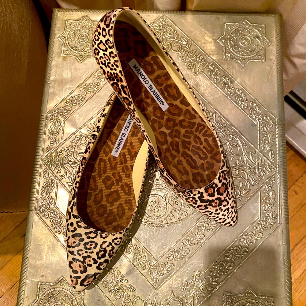 Manolo Blahnik flats in Cheetah print.  Barely worn. Size 38.5